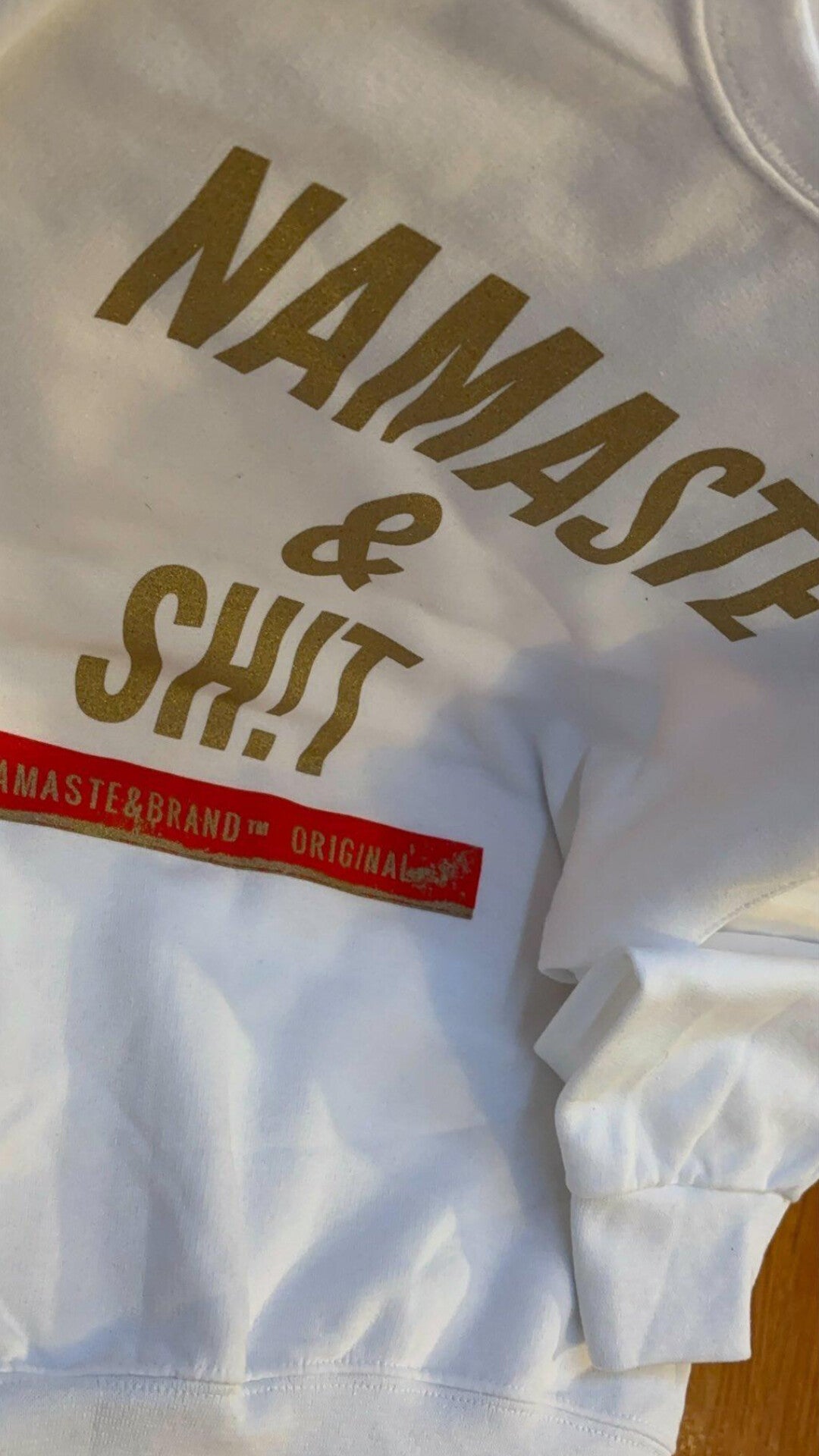 Classic Namaste & Sh!t Logo Sweatshirt (WHT/GLD)