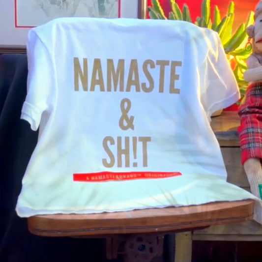 Classic Namaste & Sh!t Logo tee (WHT/GLD)