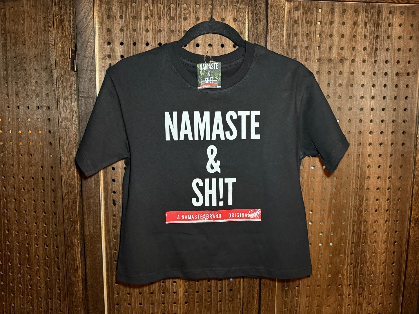 Black Namaste & Sh!t logo Crop Top